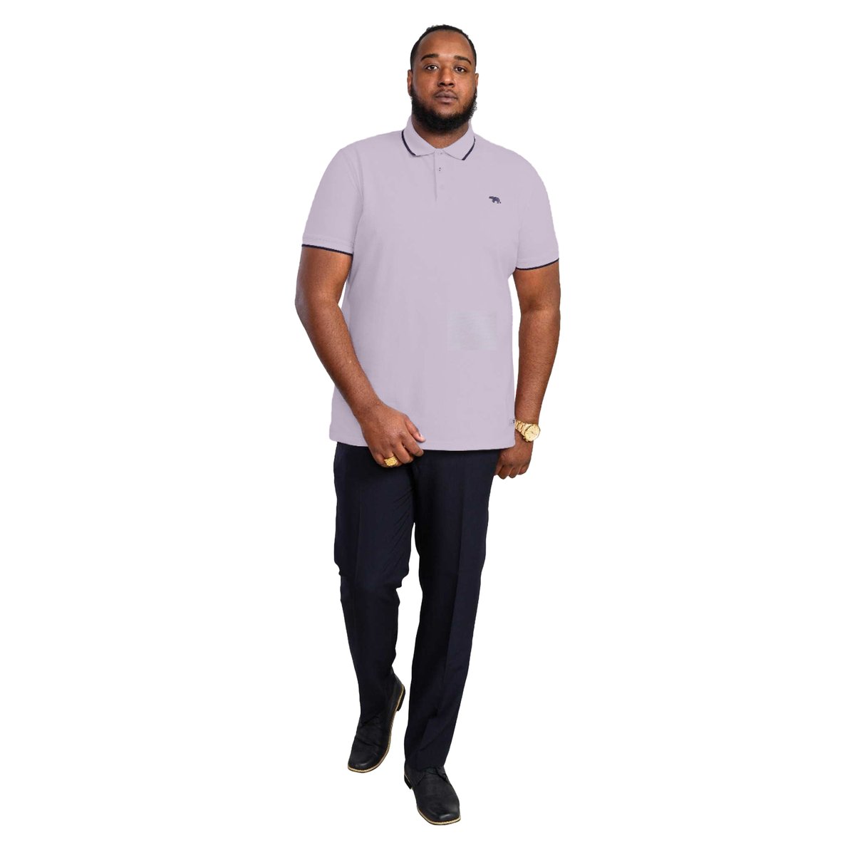 Polo manches courtes grande taille motif/style rayure contrastée sur bord HAMFORD rose, DUKE