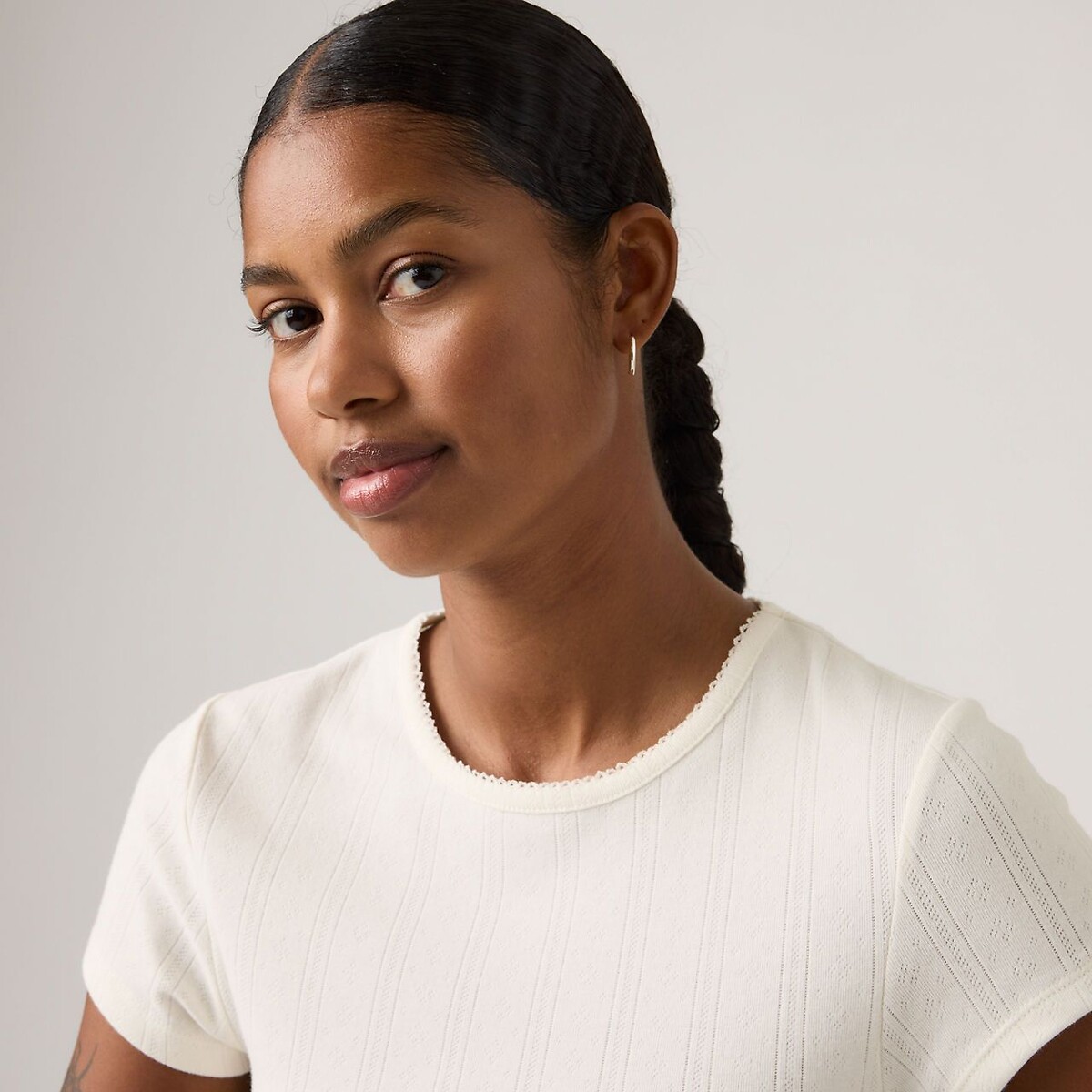Tshirt col rond manches courtes pointelle ecru, LEVI'S