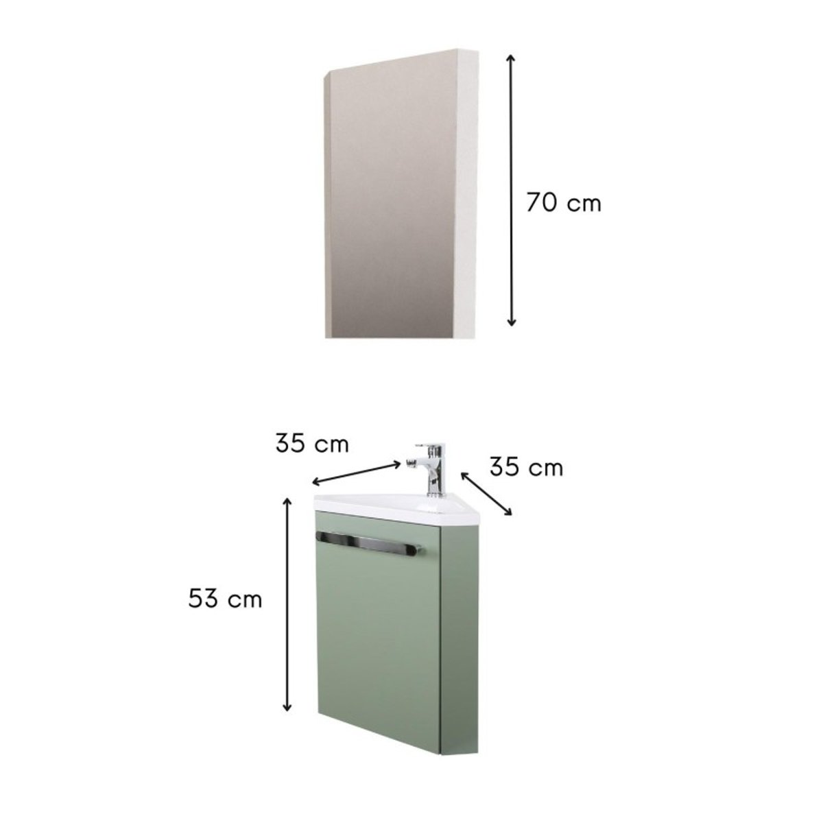 Lave-mains angle + armoire de toilette SKINO vert satiné, MOB IN