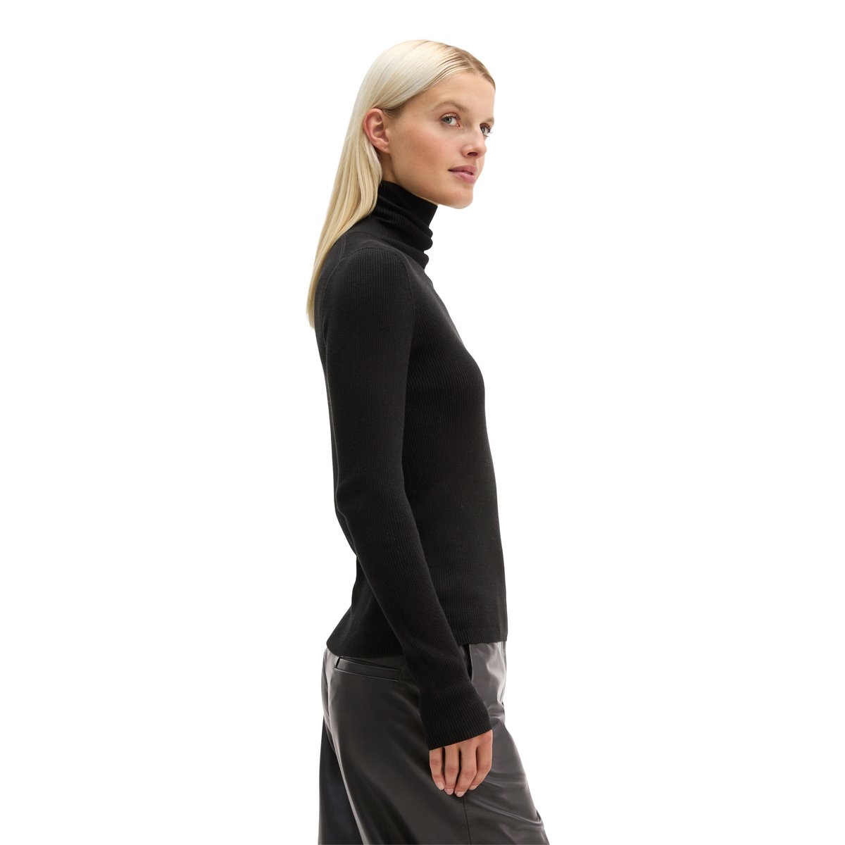Pull à col roulé slim en coton organique noir, MARC O'POLO