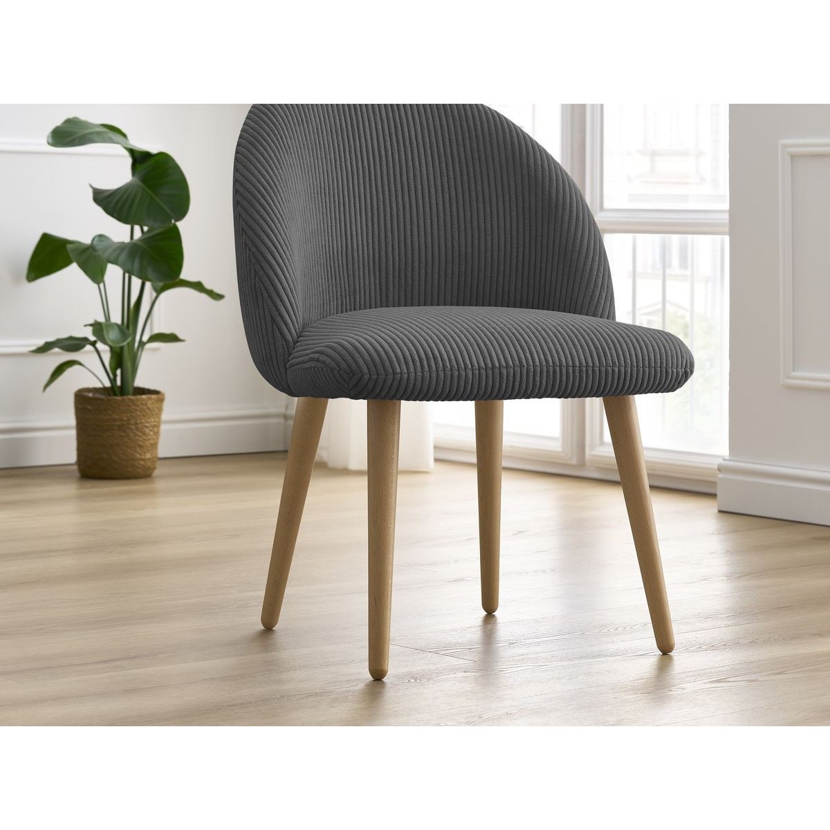 Chaise velours côtelé, LALIE gris foncé, BOBOCHIC