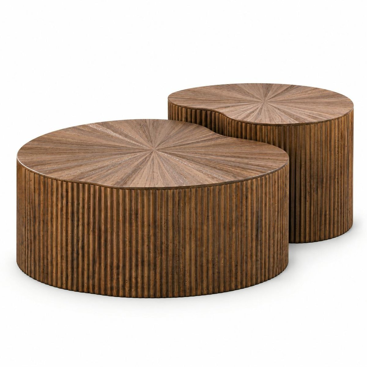Table basse en teck à plateau motif soleil (x2) YOGY marron, PIER IMPORT