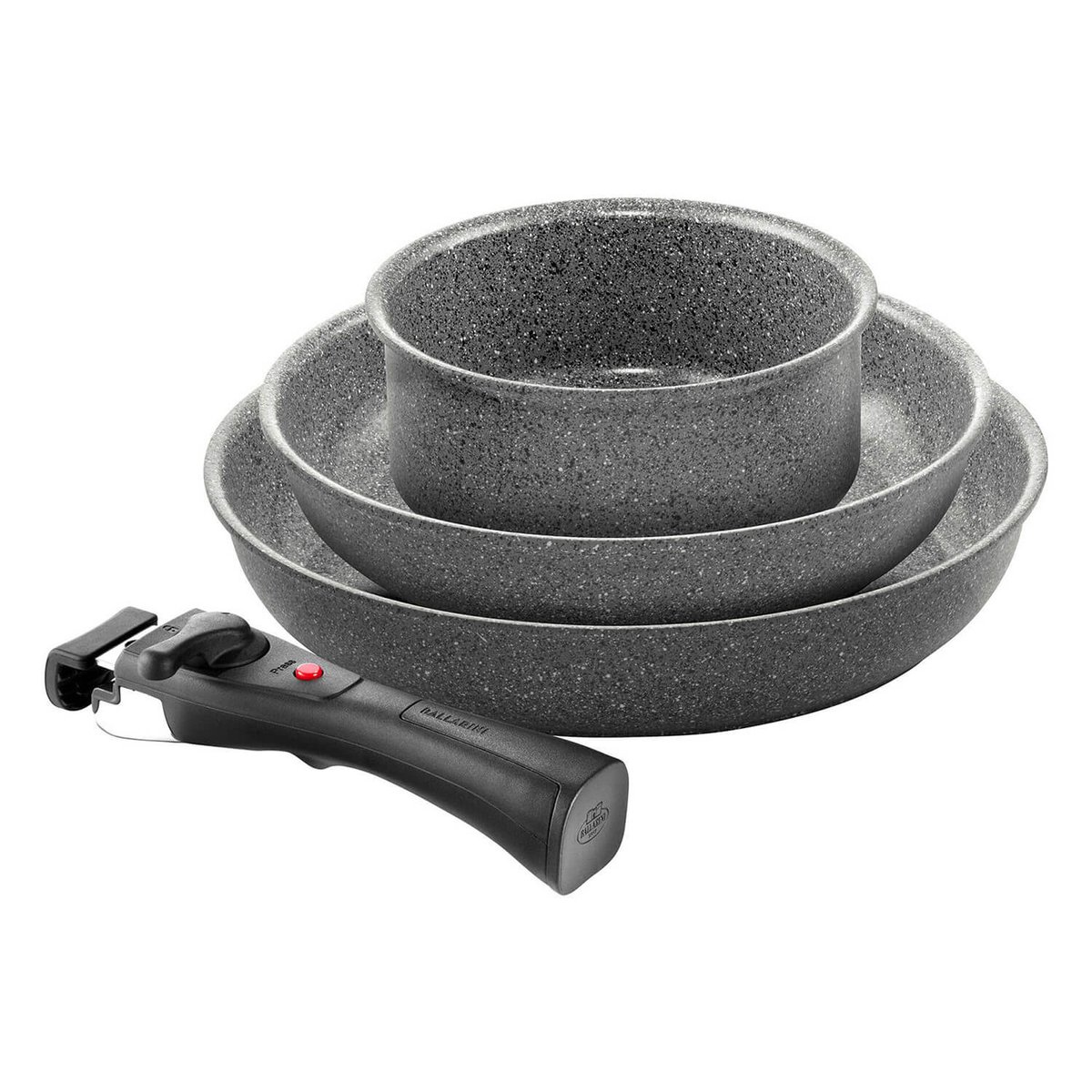 Set de 4 poêles Torre (Poêle 24 cm + Poêle 28 cm + Casserole 16 cm + Poignée amovible) gris, BALLARINI