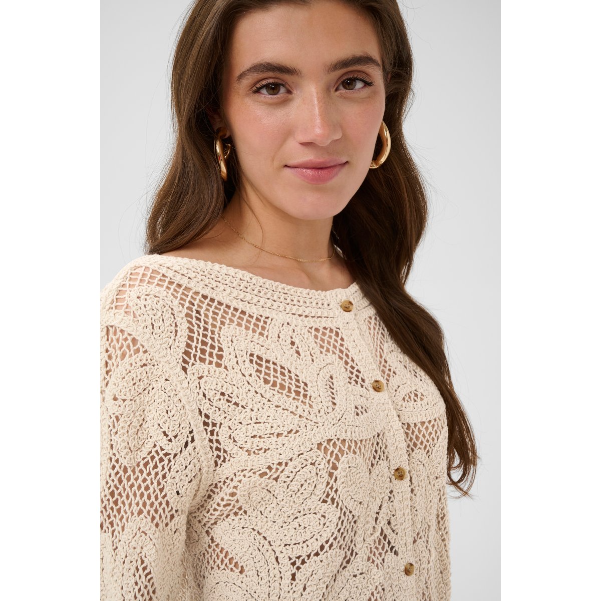 Cardigan à tricot beige nature undyed color, CREAM