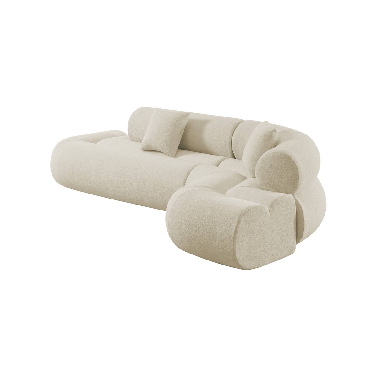 Canapé d'angle droit organique 3 places bouclette texturée ICONIK blanc, SWEEEK