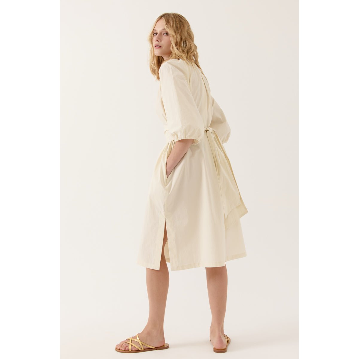 Robe midi à manches 3/4 Azalina l-beige, ARTLOVE