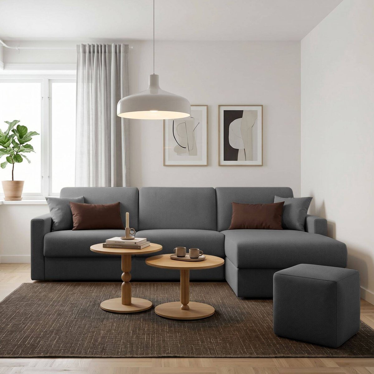 Canapé d'angle convertible et réversible tissu déhoussable - AUBIN anthracite, CAMIF