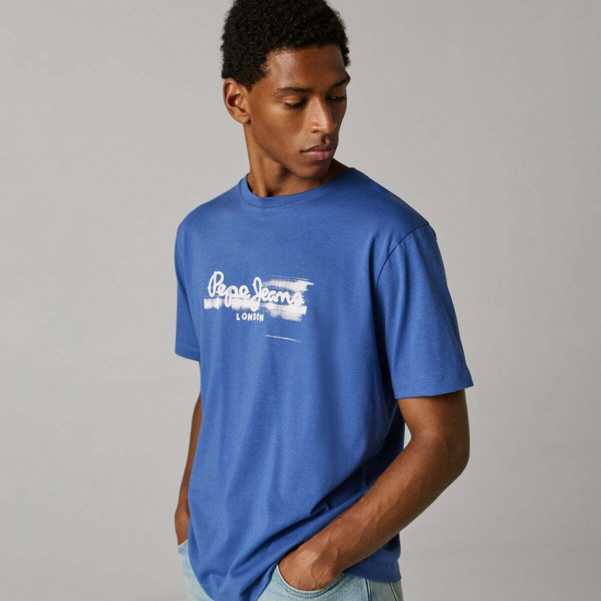 T-Shirt Coupe Regular Avec Logo Imprimé bleu marine délavé, PEPE JEANS
