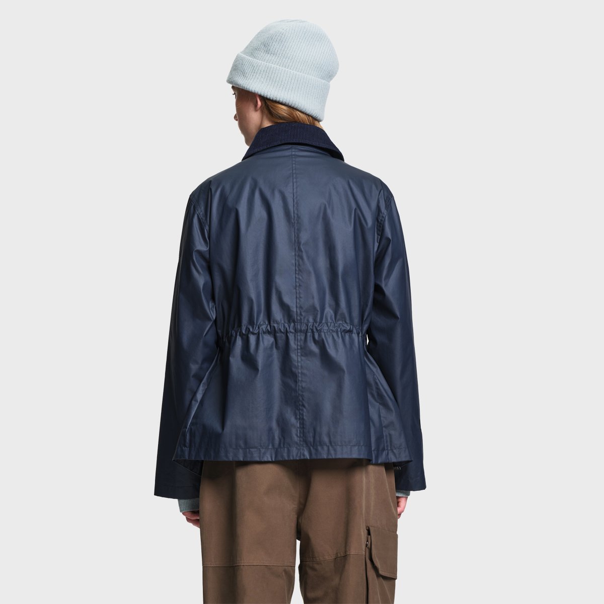 Parka courte effet ciré col chemise velours coupe trapèze bleu marine, AIGLE