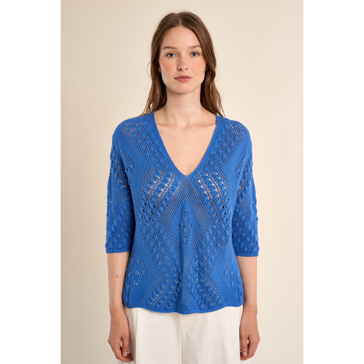 Maille manches courtes en crochet bleu, MOLLY BRACKEN