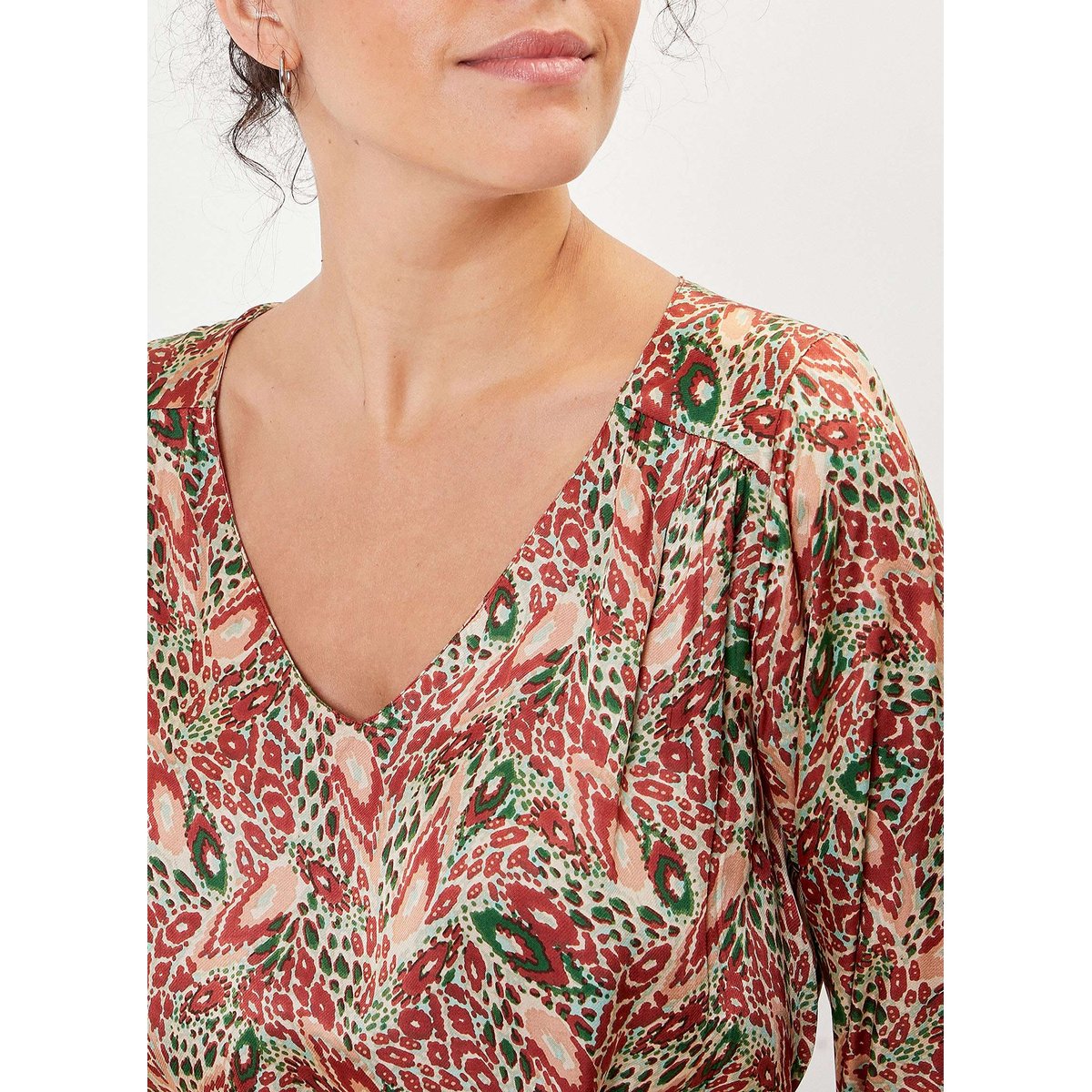 Robe droite midi imprimée LEIRA marron terre cuite, LA FIANCÉE