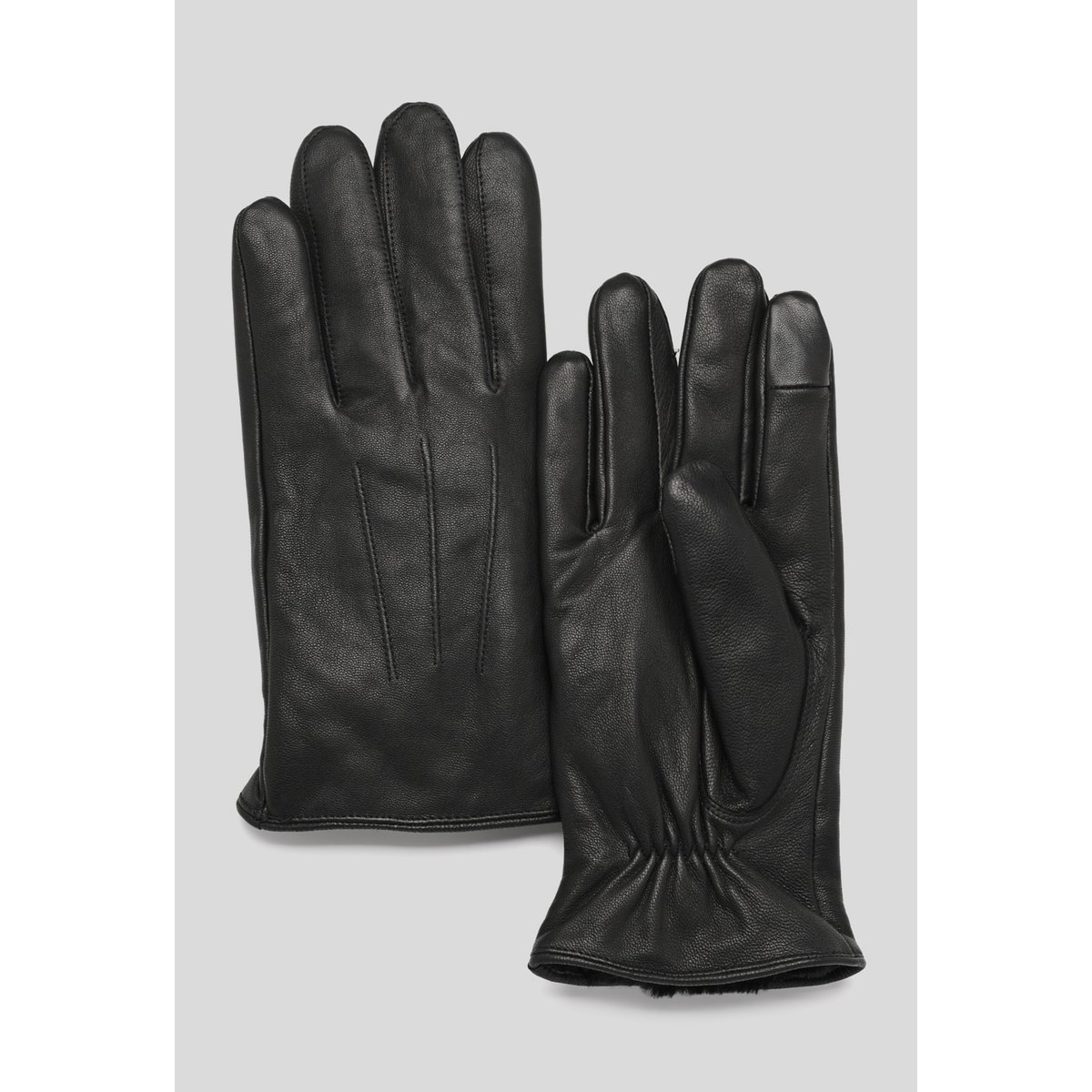Gants tactiles en cuir noir, MONOPRIX