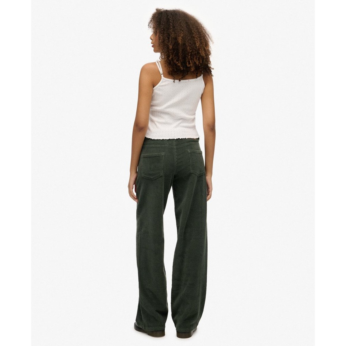 Pantalon en Velours Côtelé Large Taille Moyenne vert forêt profond, SUPERDRY