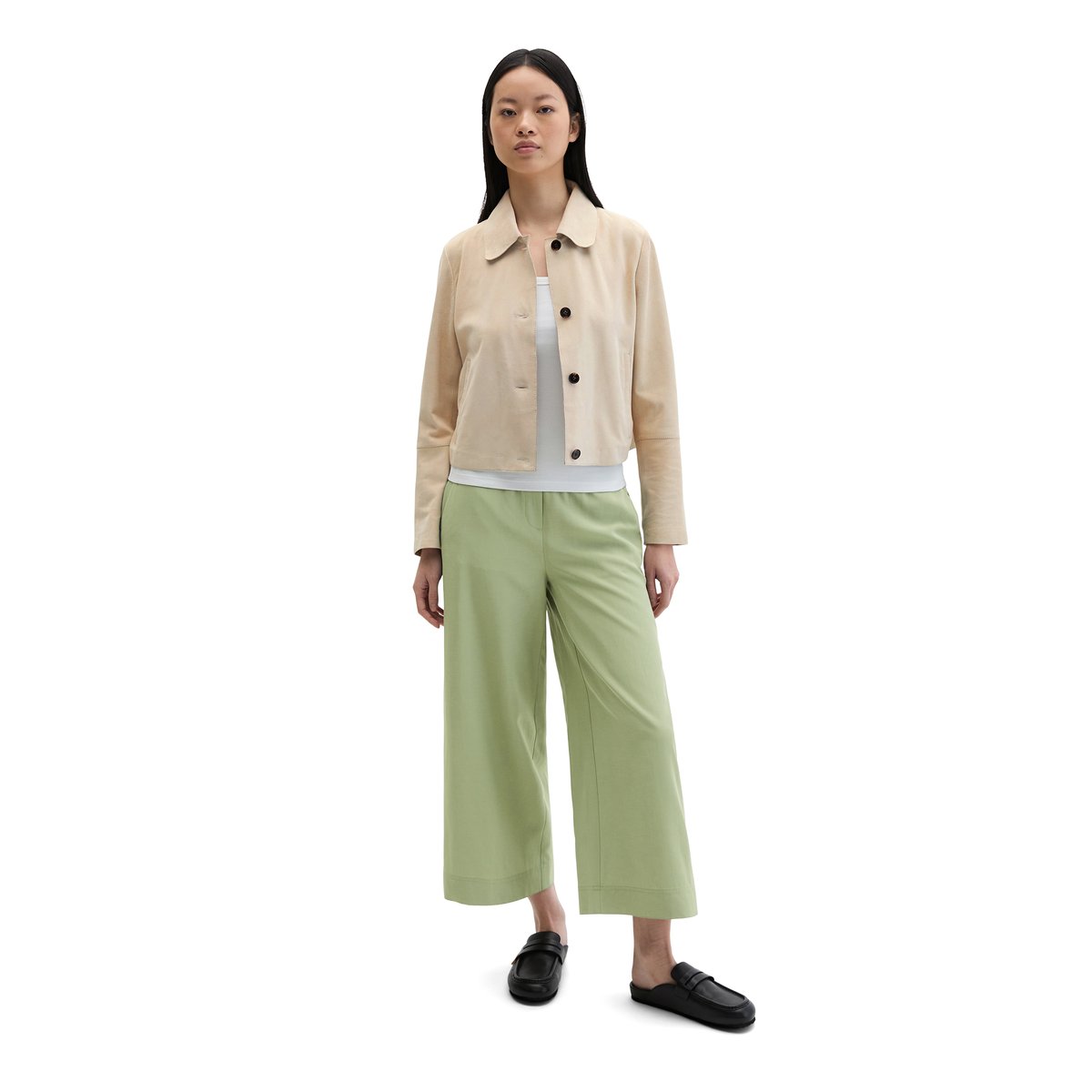Veste en cuir velours fitted en cuir de chèvre souple gris clair, MARC O'POLO