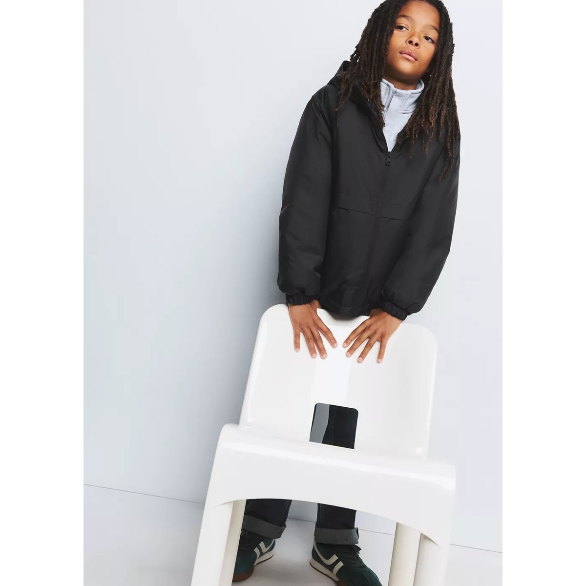 Anorak matelassé à capuche noir, MANGO KIDS