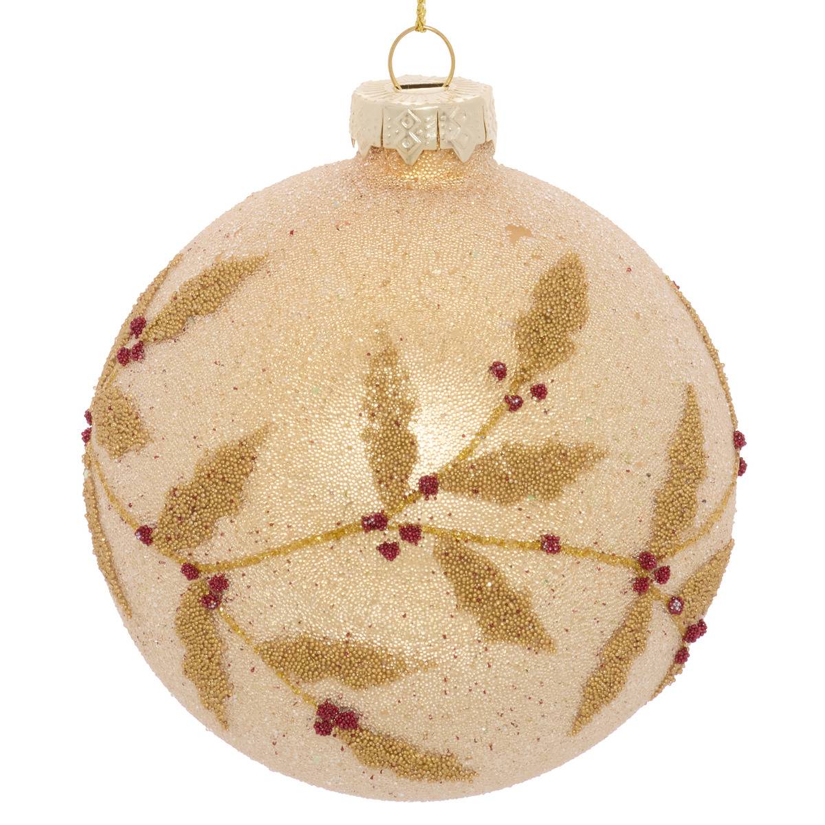 Boule de Noël en verre billes et houx dorés D. 80 mm dore, FEERIC LIGHTS & CHRISTMAS