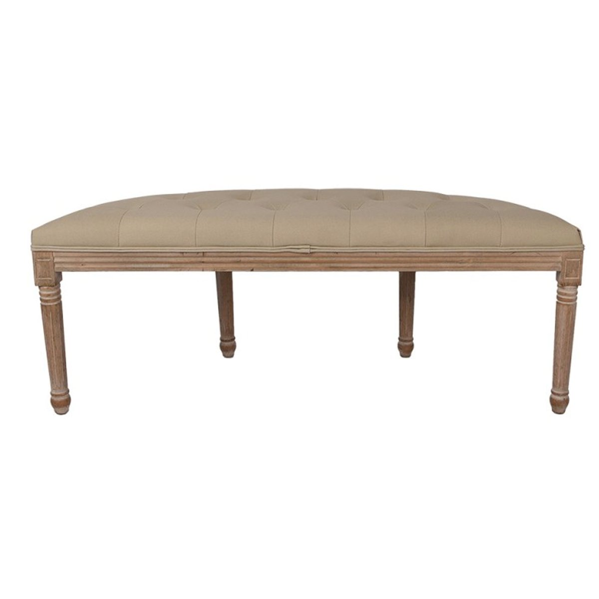 Banquette capitonnée classique demi-lune bois et tissu beige 125x41x48cm beige, WADIGA