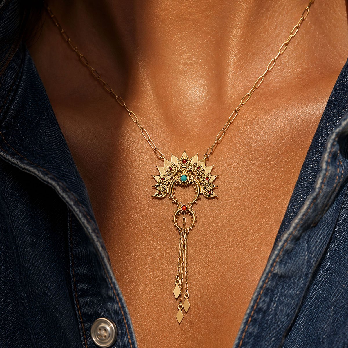 Collier sautoir chaîne avec pendentif et pampilles TALYA noir, HIPANEMA