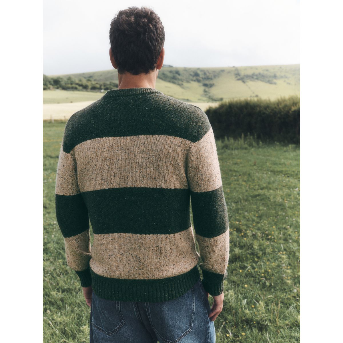 Pull ras du cou en maille rayures vertes/écrues, NEXT