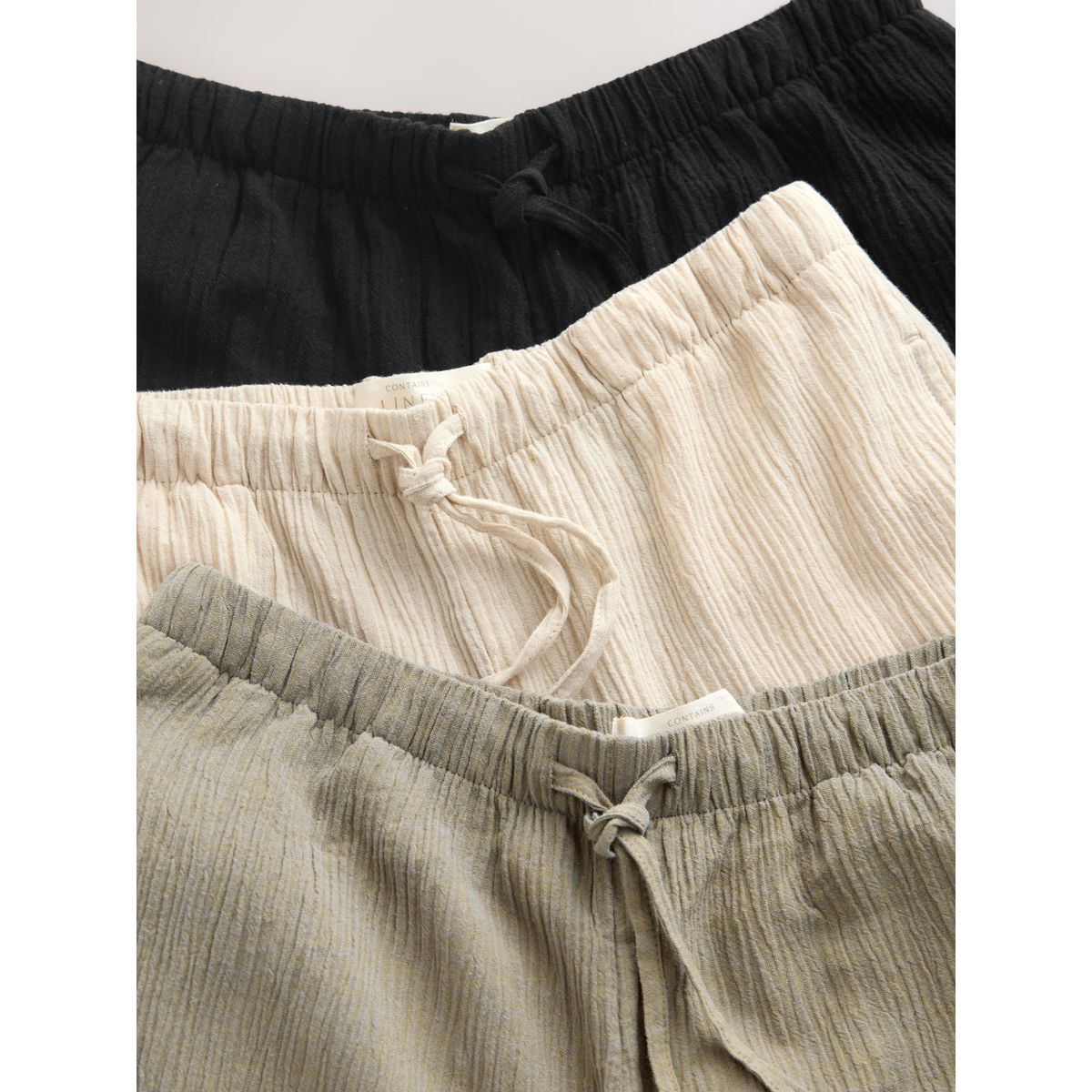 Pantalon large texturé lin mélangé, lot de 3 noir/neutre/kaki, NEXT