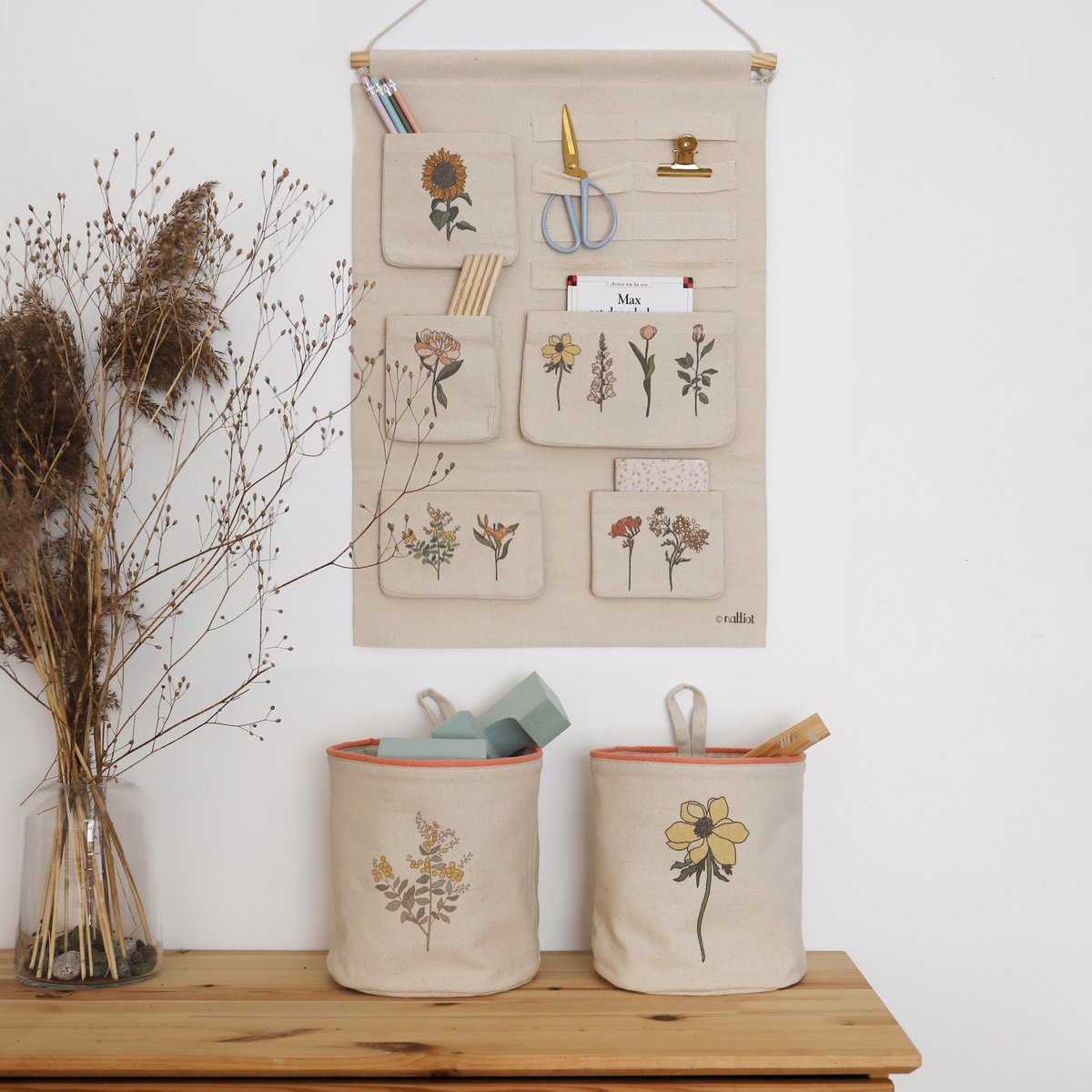 Set 2 paniers de rangement à suspendre, FLORA multicolore, NATTIOT