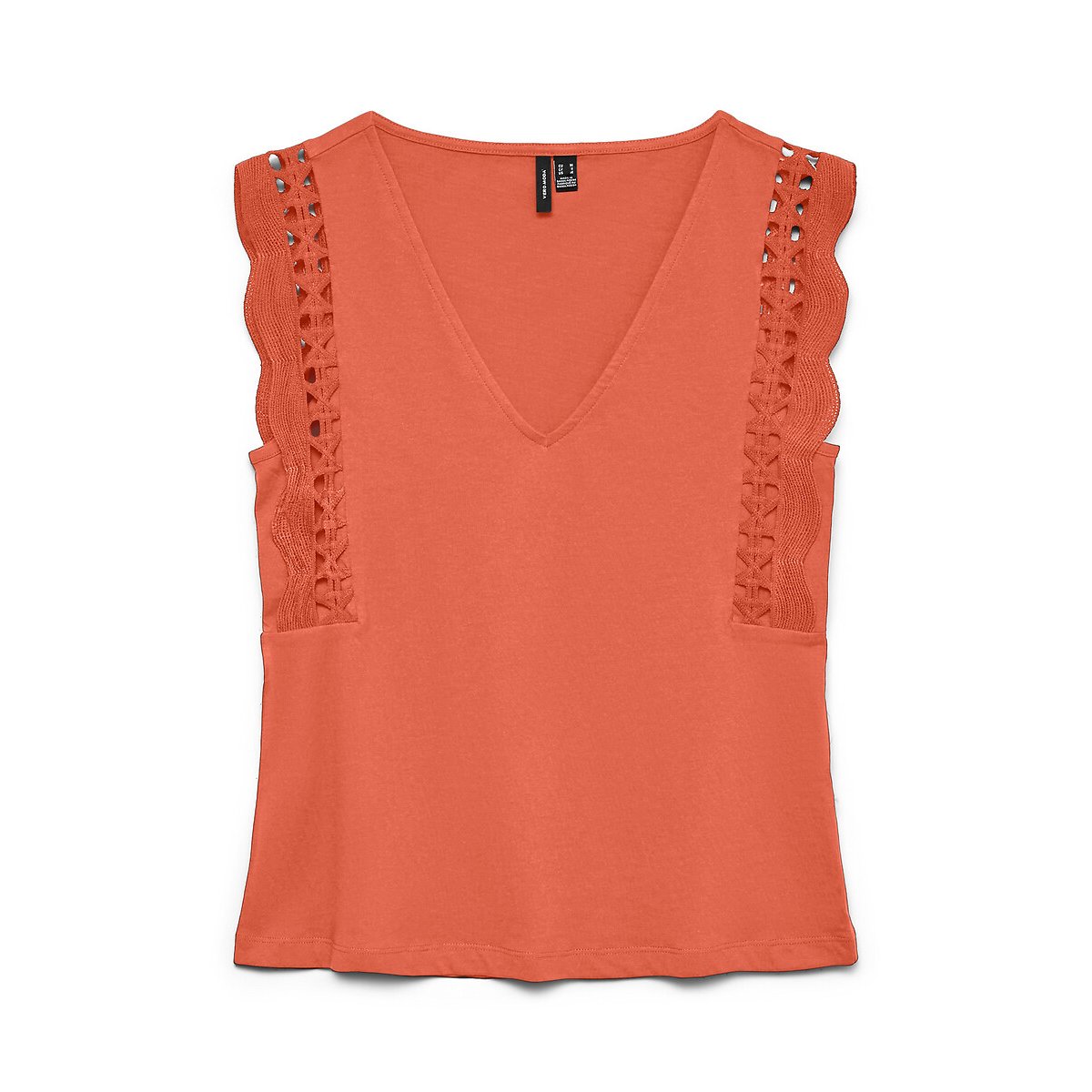 T-shirt con scollo a V e maniche a volant arancione, VERO MODA