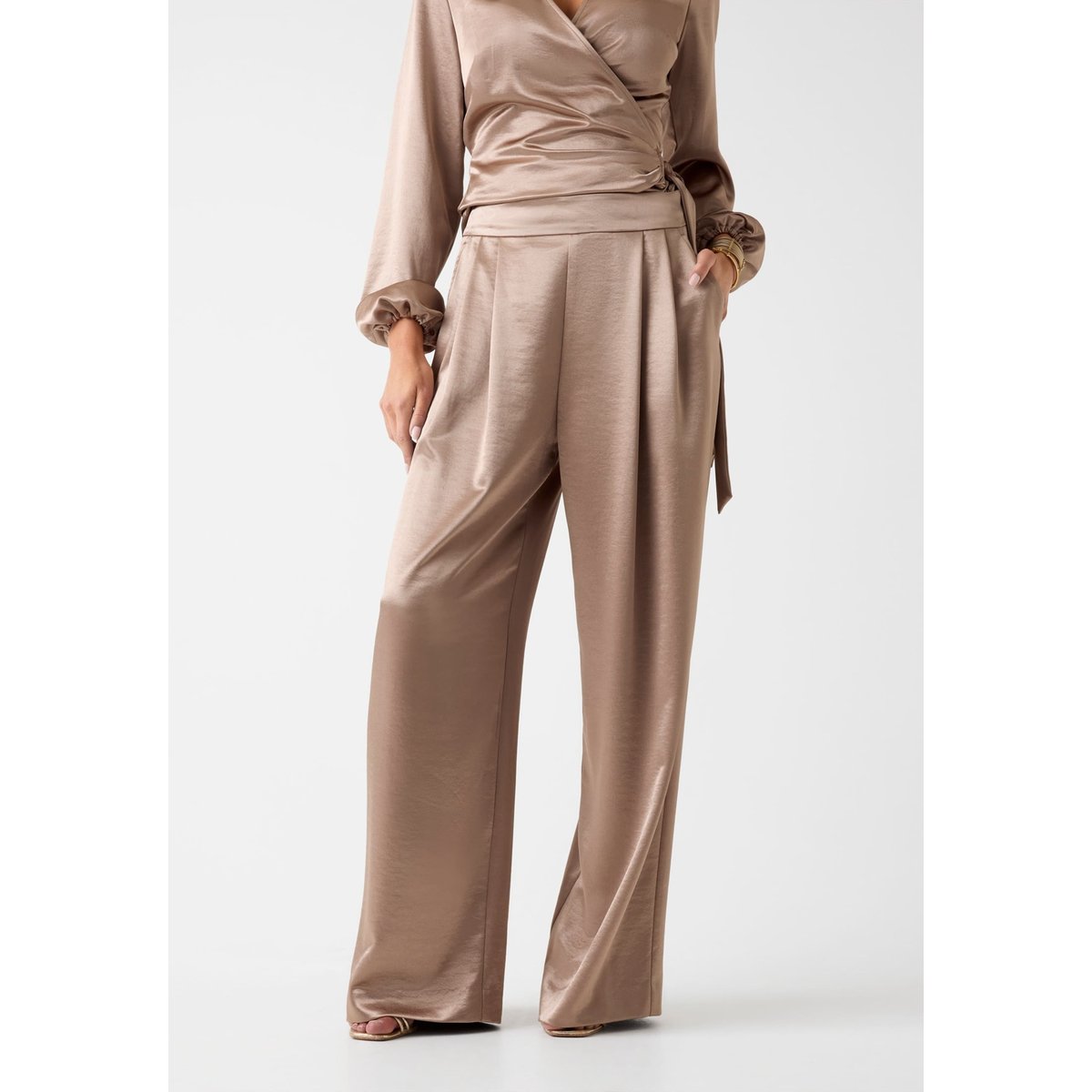 Pantalon Large En Satin beige, GUESS