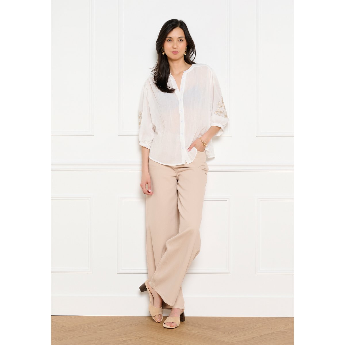 Blouse brodée coupe fluide blanc, LOLALIZA