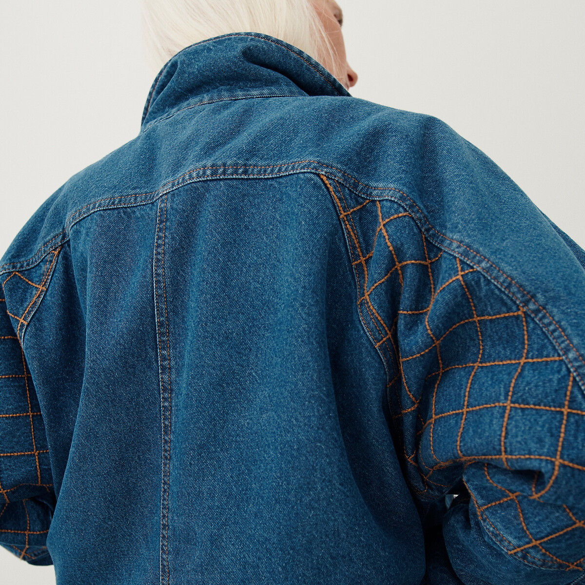 Short Biker Style Jacket in Washed Denim stonewashed blue, La Redoute Collections x Sixsœurs