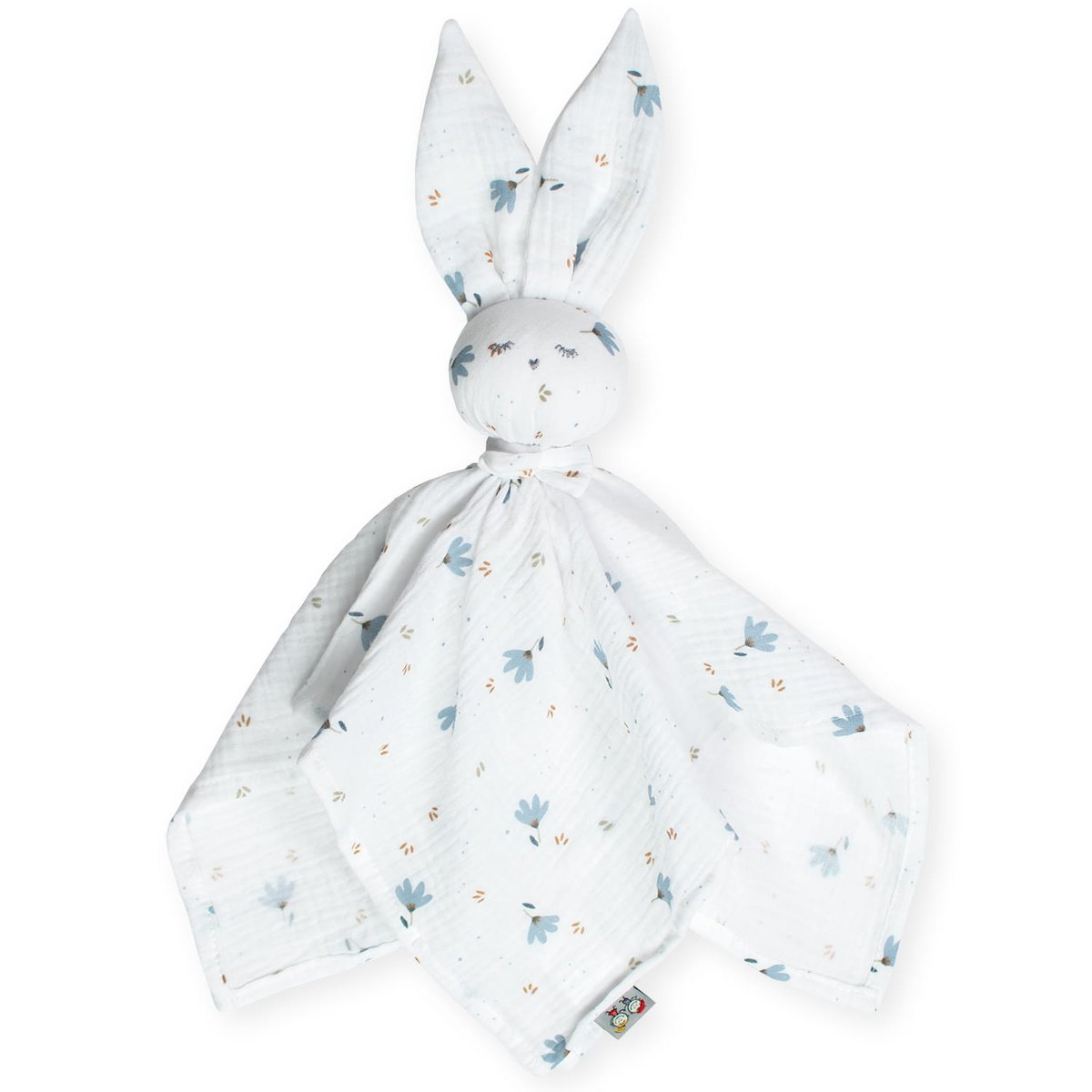 Doudou plat lapin en gaze de coton BLEUET bleuet imprimé floral, SEVIRA KIDS