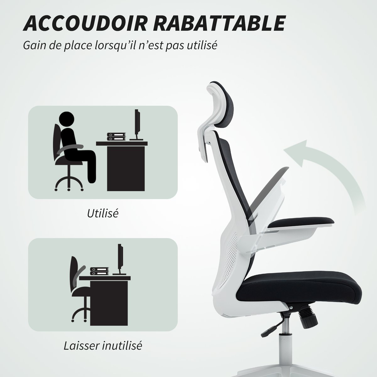 Chaise de bureau Polyester Noir noir et blanc, HOMCOM