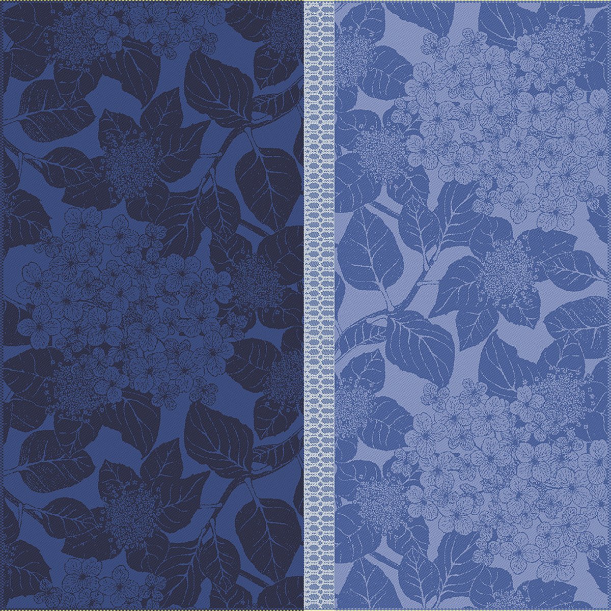 Serviette pur coton HORTENSIAS bleu, GARNIER THIEBAUT