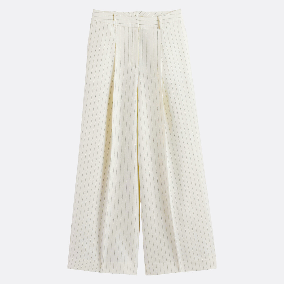 Pantalon large à pinces à rayures en lin et coton rayé ivoire/marine, LA REDOUTE COLLECTIONS