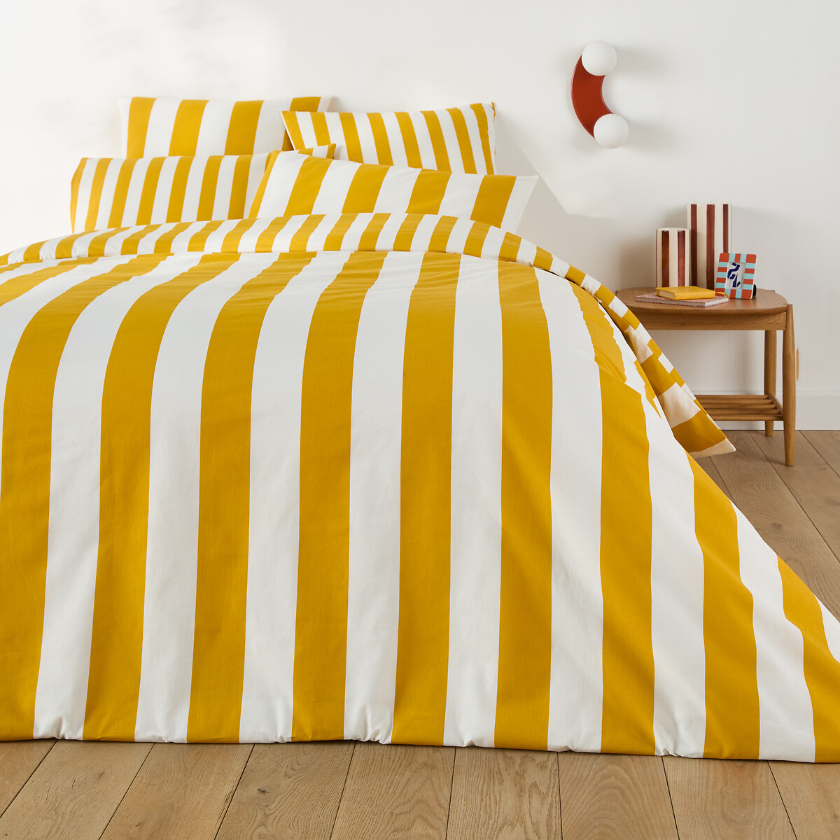Housse de couette en coton, HENDAYE JAUNE rayé jaune, LA REDOUTE INTERIEURS