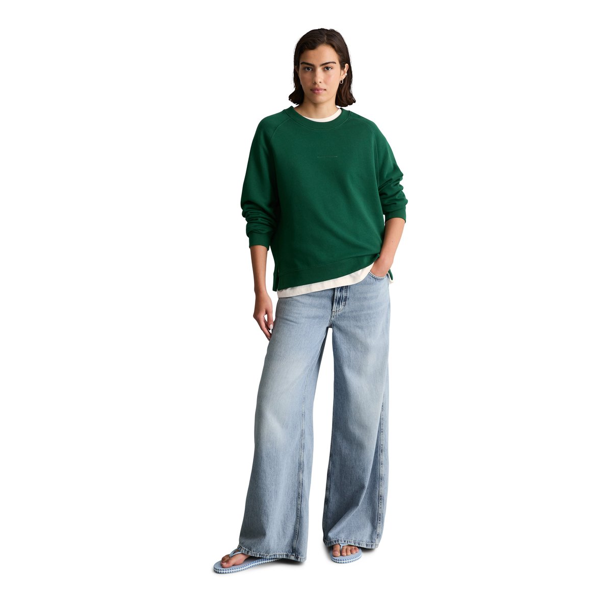 Sweat-shirt ample en coton organique vert foncé, MARC O’POLO DENIM