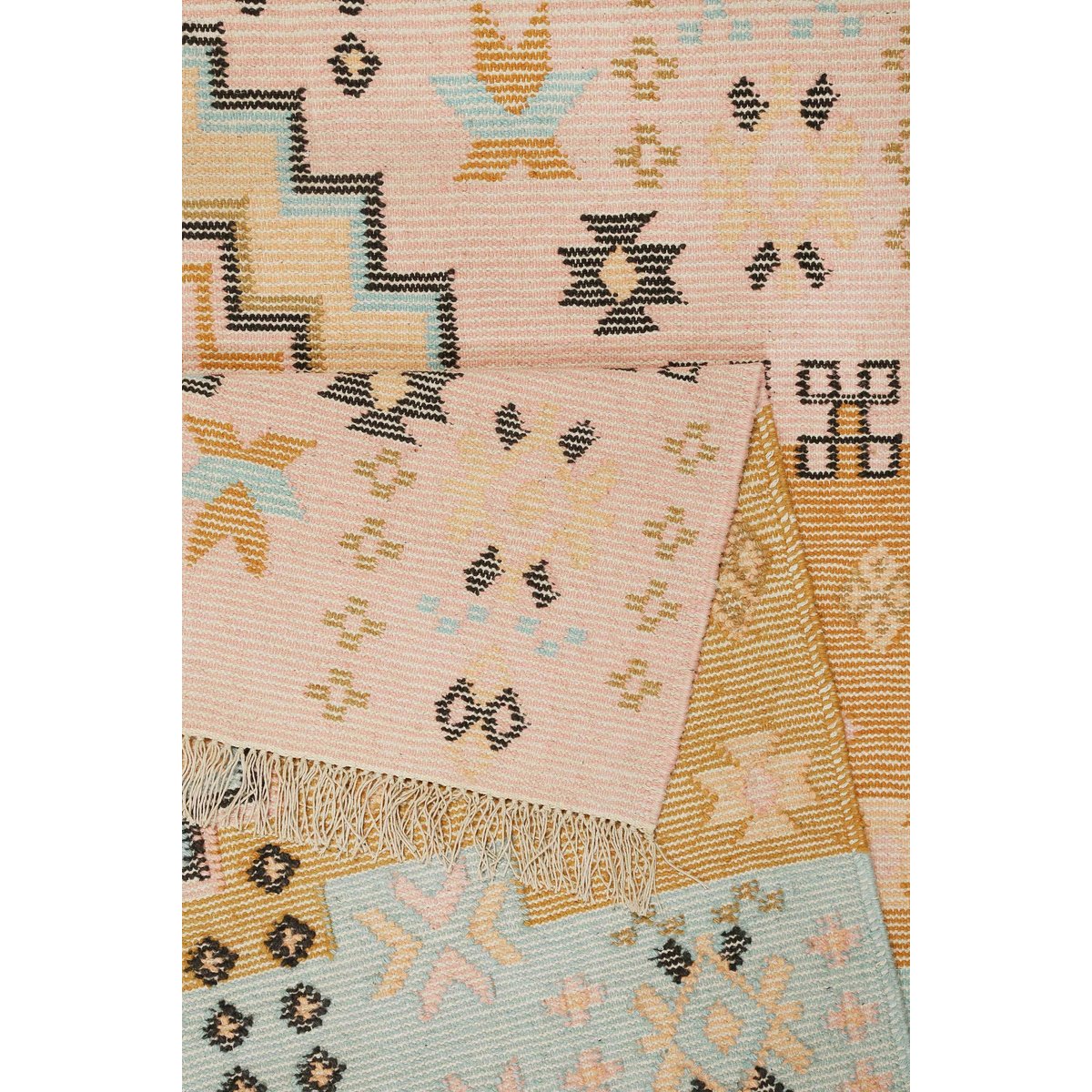 Tapis ethnique tissé main laine et coton ,  MAYENNE rose clair, WECON HOME