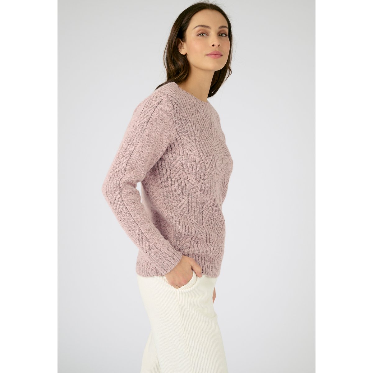 Pull col rond maille chinée Thermolactyl rose chiné, DAMART