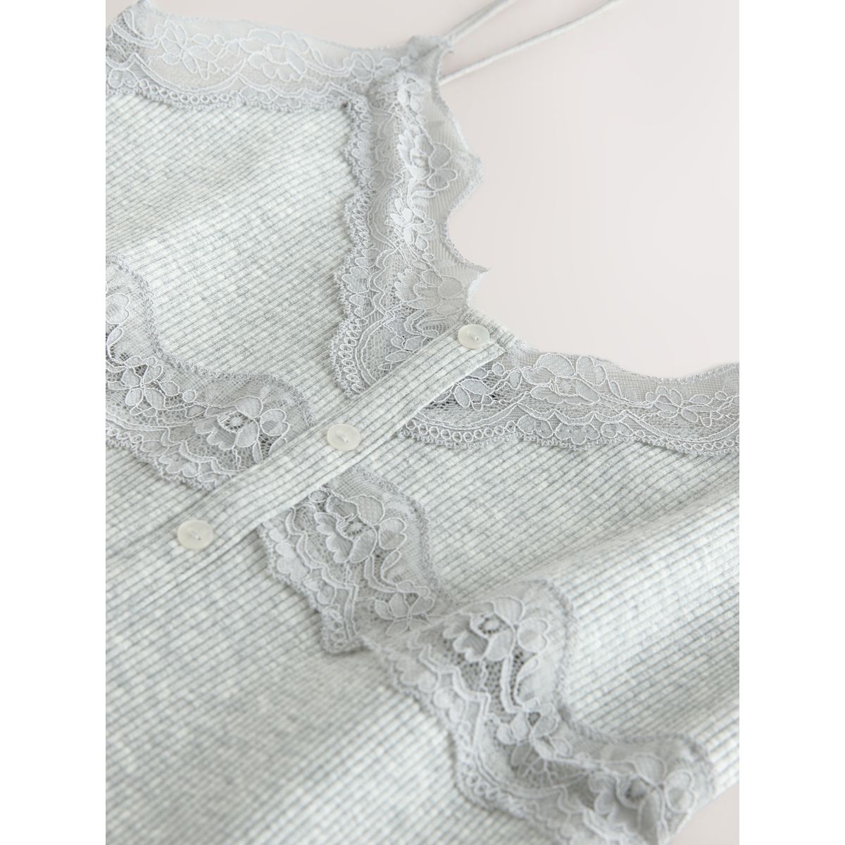 Débardeur côtelé col v dentelle gris, NEXT