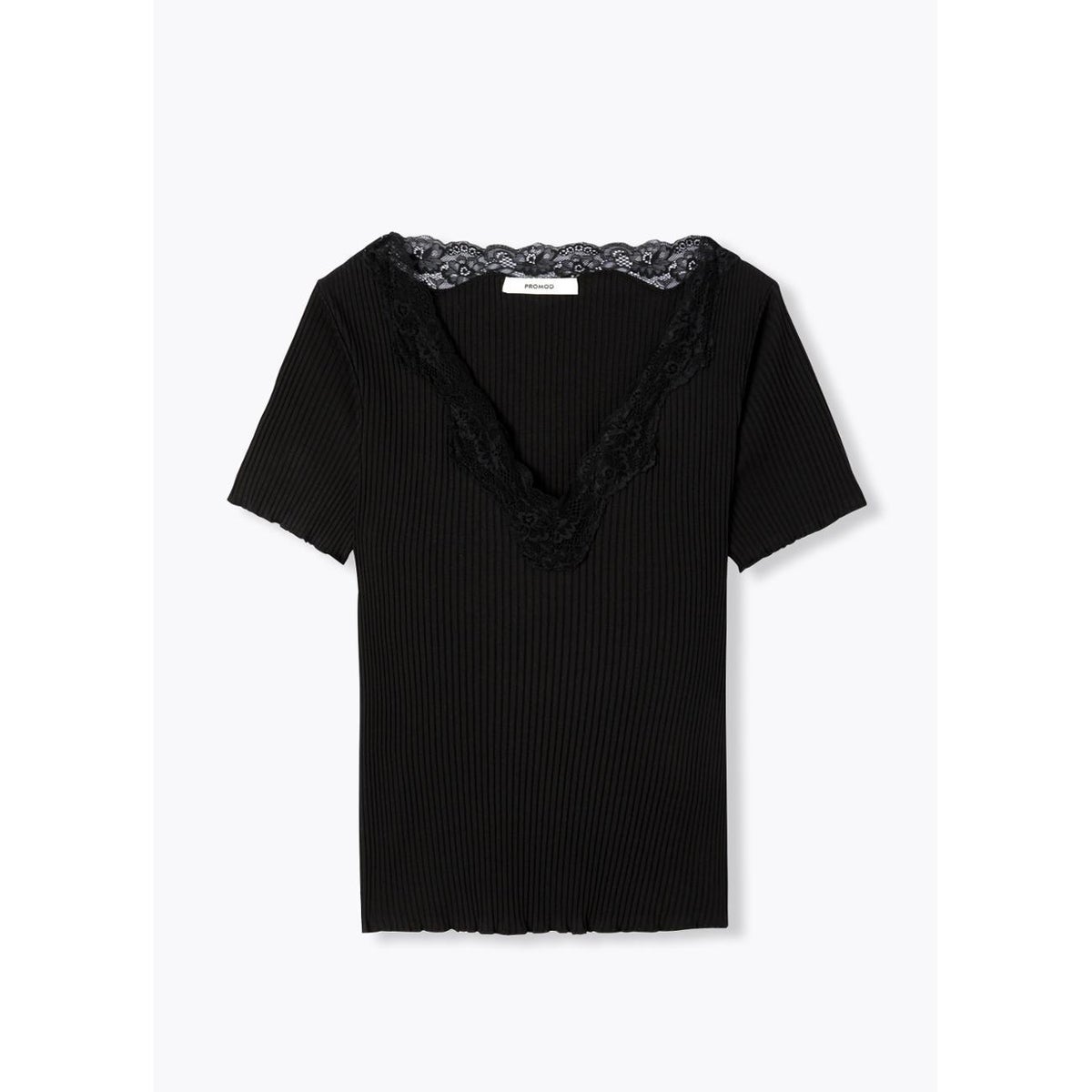 T-shirt détail dentelle noir, PROMOD