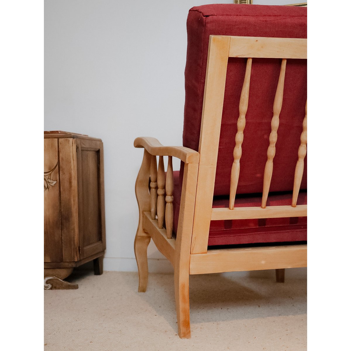 Fauteuil en chêne massif et tissu Ernest N°661 - Bon état bois clair, DEBONGOUT