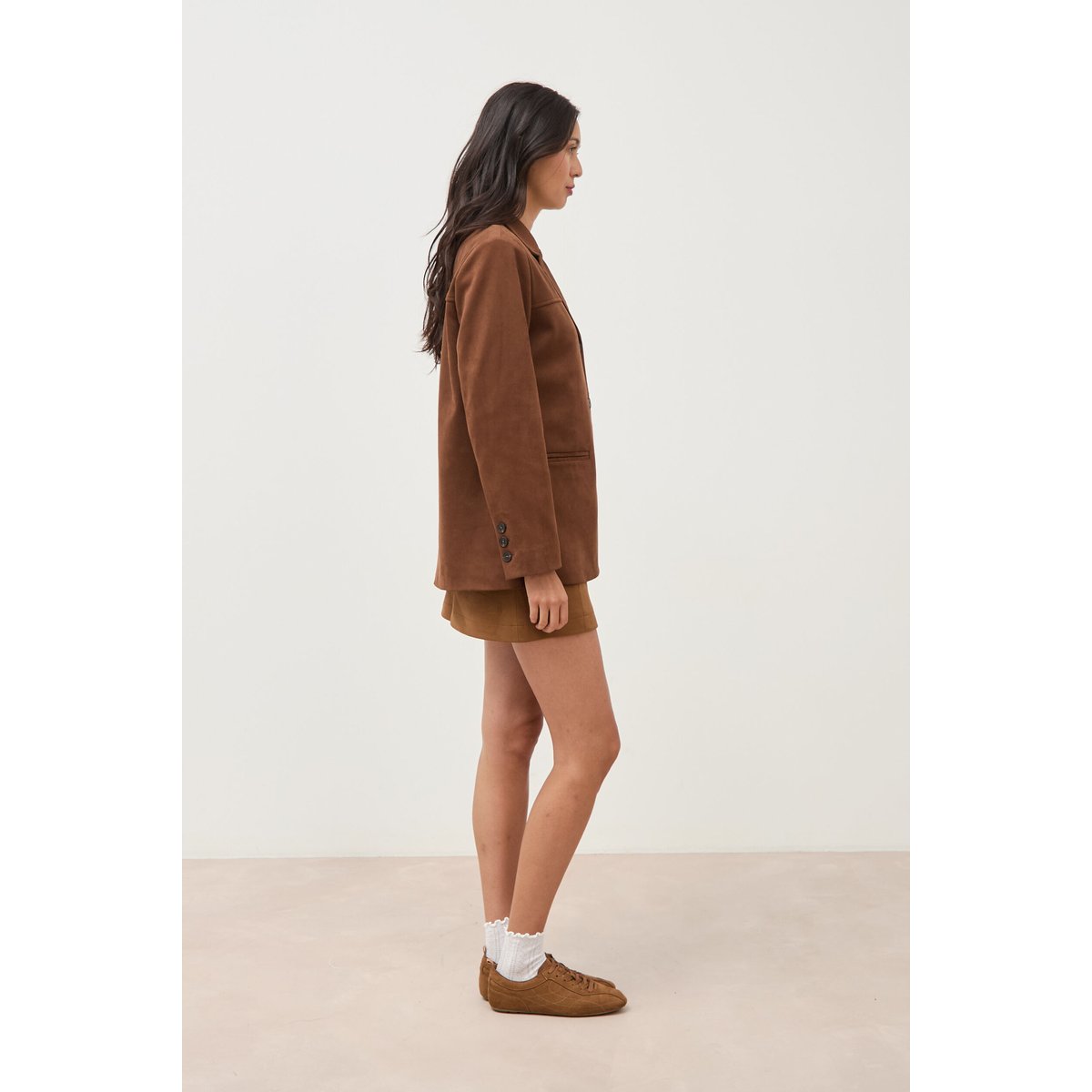 Blazer col tailleur manches longues marron foncé, BONOBO