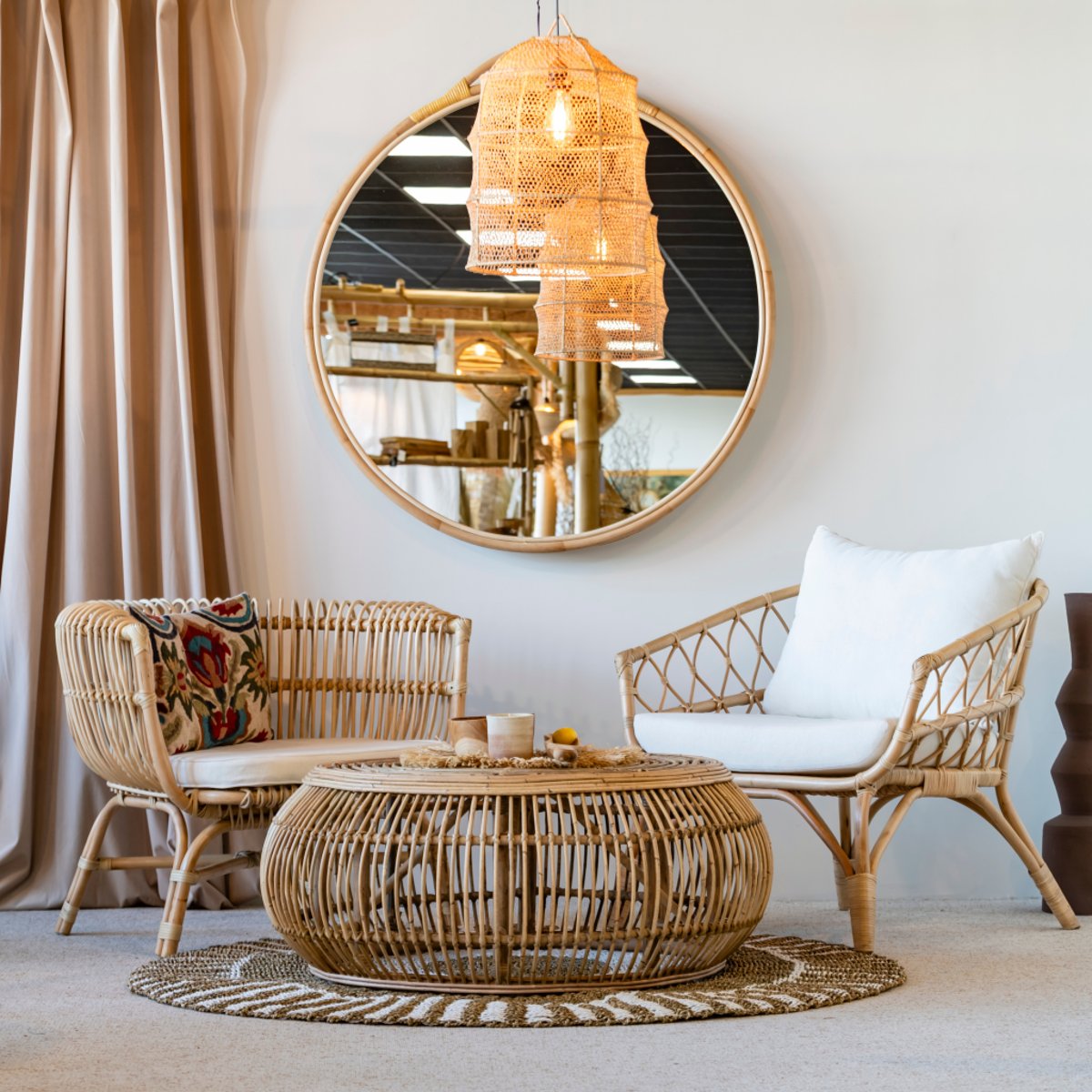 Miroir rond en rotin PUEBLO XL naturel, HYDILE