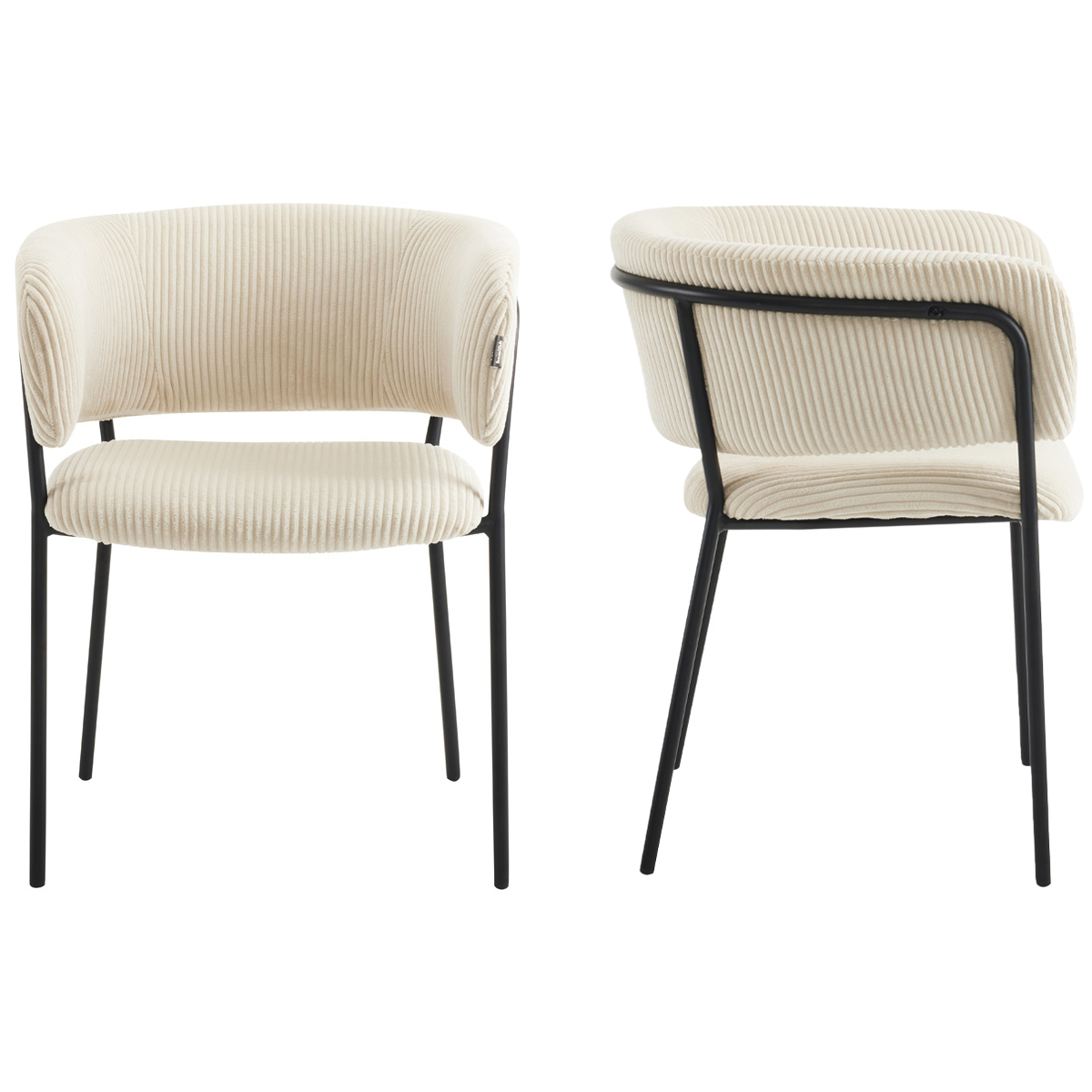 Lot de 2 fauteuils de table en velours côtelé, piètement noir - MALONE beige, HOMIFAB