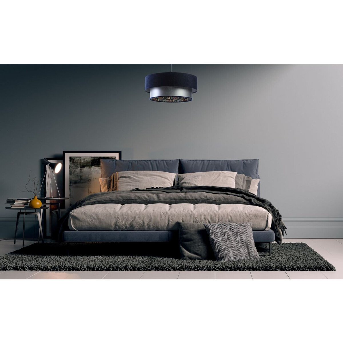 Suspension en velours, DUO ÉLÉGANT velours bleu marine et argenté intérieur décor multicolore, BPS KONCEPT