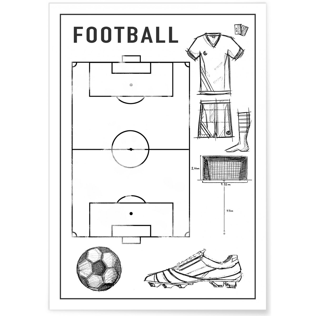 Affiche Terrain de football blanc, L'AFFICHERIE