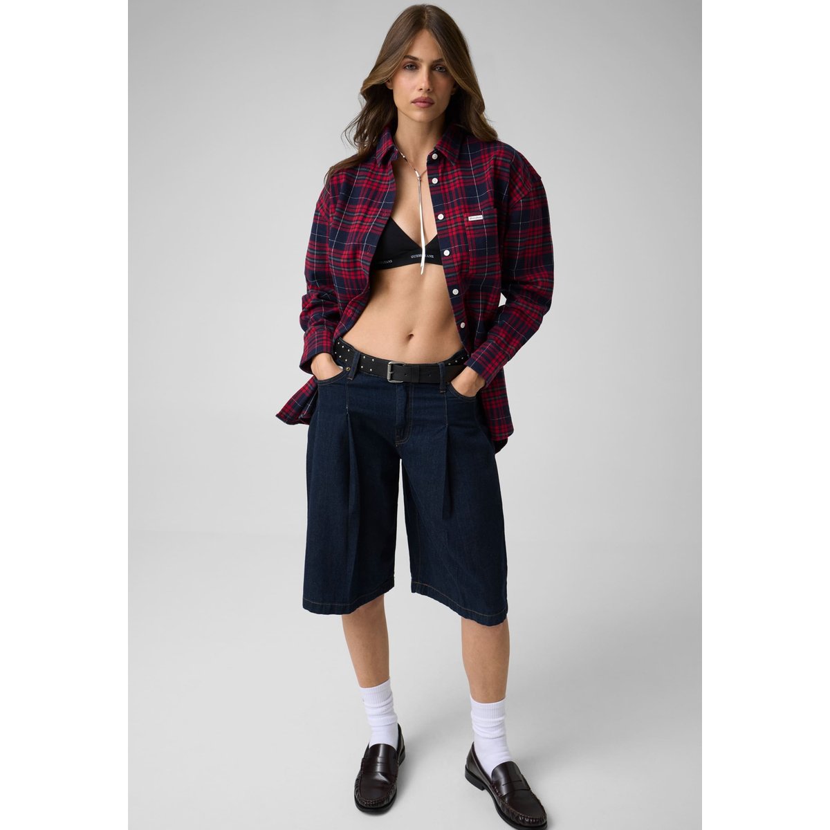 Chemise Oversize En Flanelle rouge, GUESS JEANS