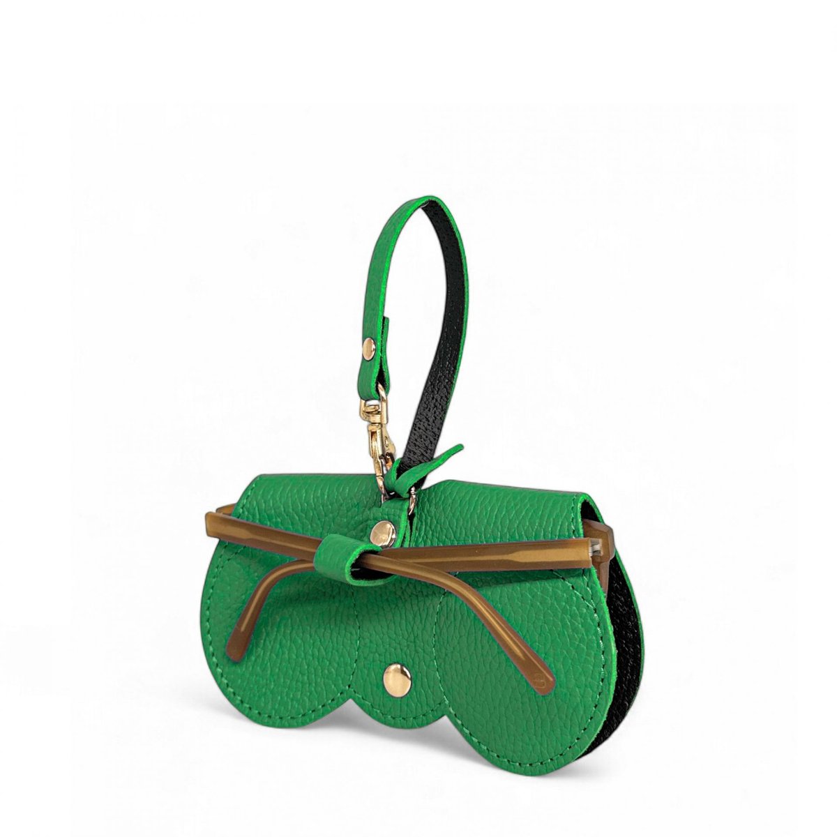 Etui à lunettes en cuir grainé PEANUT vert anglais, OH MY BAG