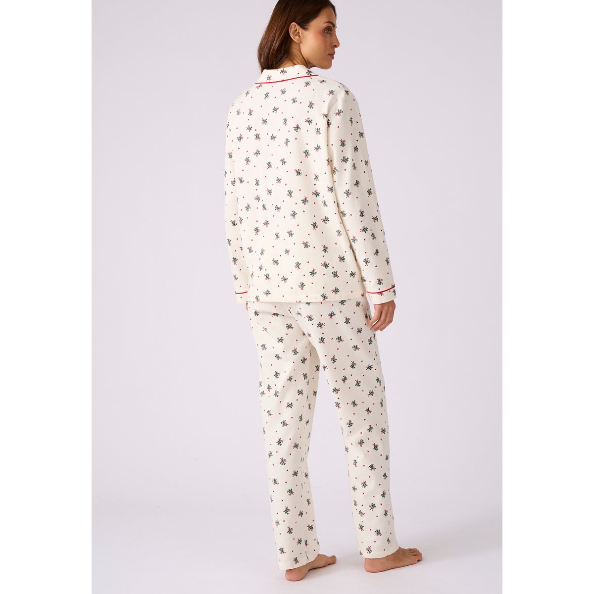 Pyjama pur coton en flanelle vert ecru imp., DAMART