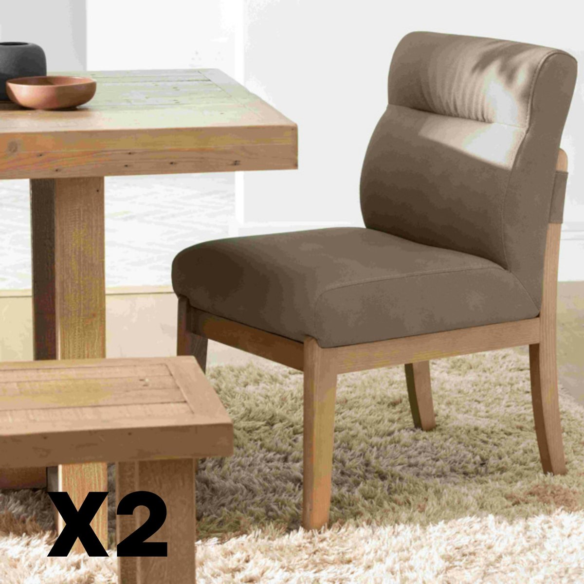 Chaise salle à manger taupe confort, pieds bois clair (lot de 2) NEXA taupe, PIER IMPORT