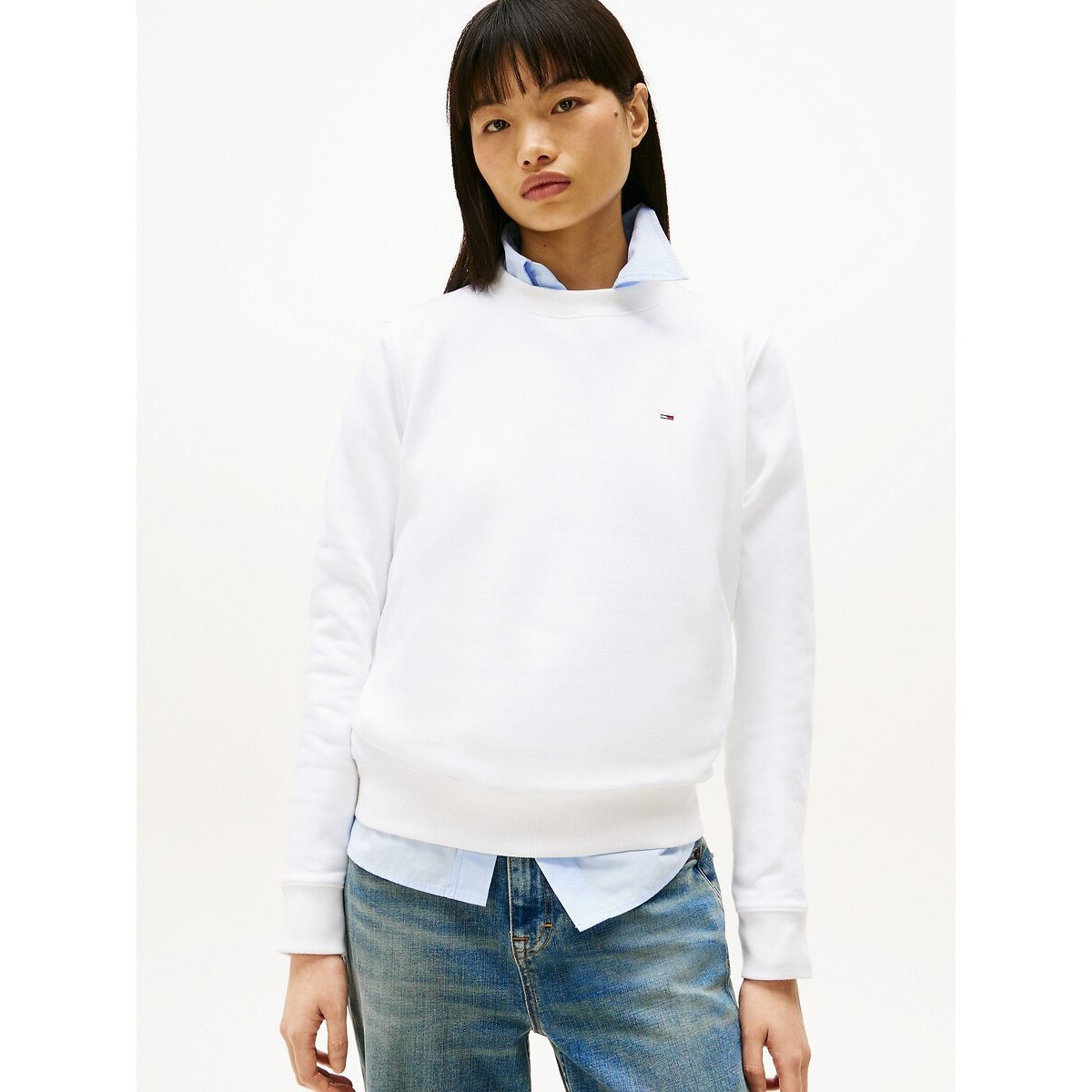 Sweat de gola redonda, mangas compridas branco, TOMMY JEANS